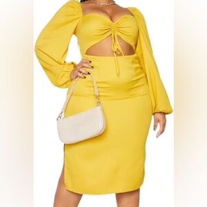 PrettyLittleThing Yellow Midi Dress with Cut Out